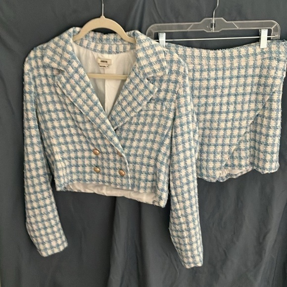 Jason Wu: Sky Blue/White Tweed Cropped Blazer & Skort Set- size 10 - Picture 1 of 16